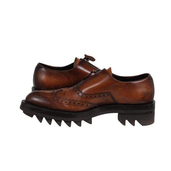 Prada Mens Oxfords US9 UK8 Brown Leather Medallion Wingtip Shark Tooth Brogues - Picture 9 of 11